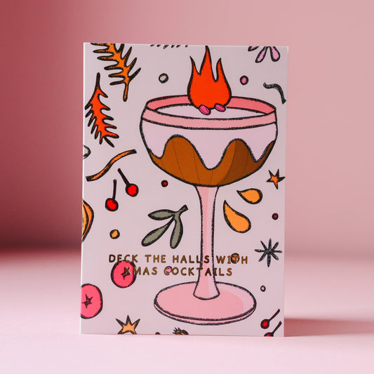 Deck the Halls with Xmas Cocktails Card, Gold Foil A6 Card