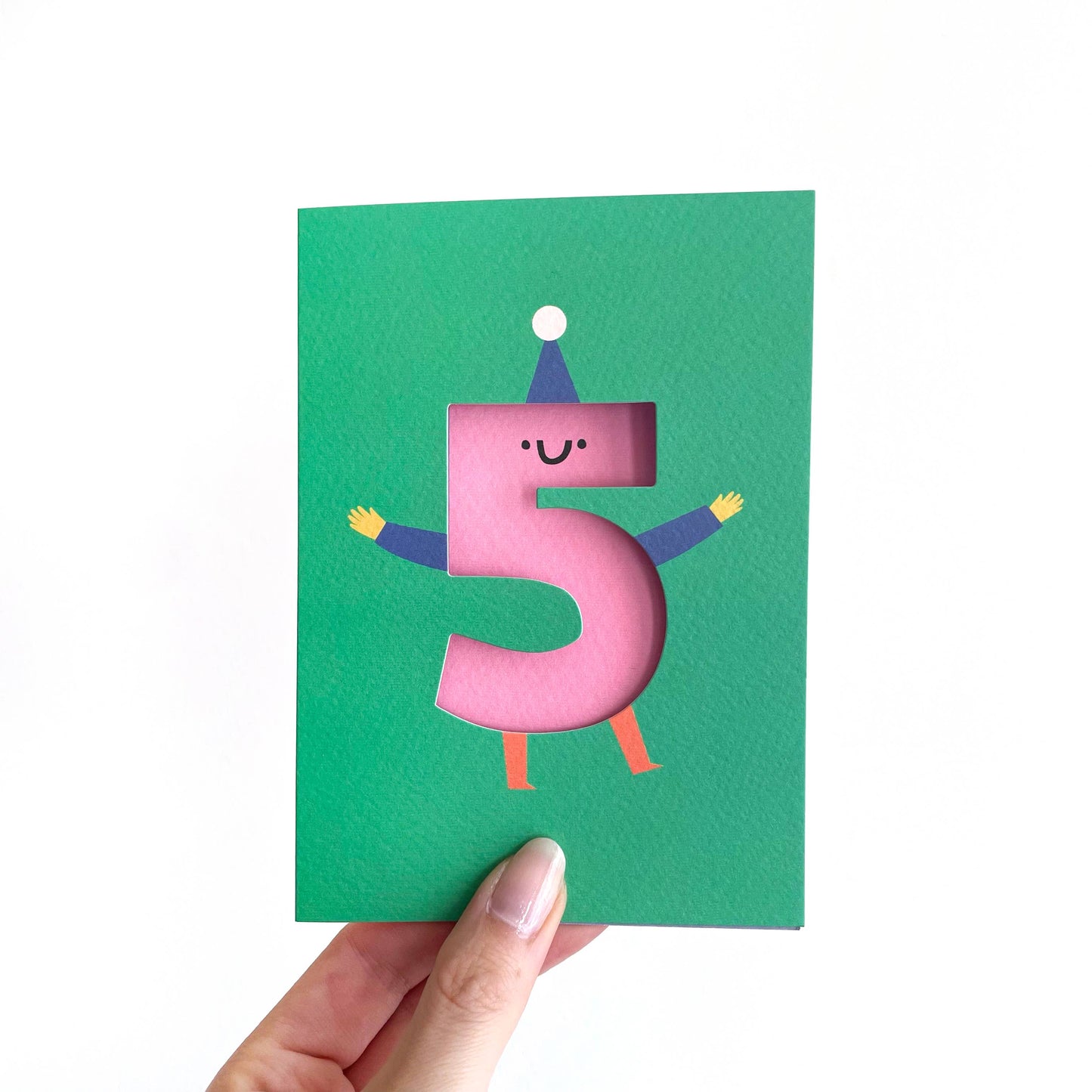 Birthday Card with a cut out 5. Age Card. Blank inside.
