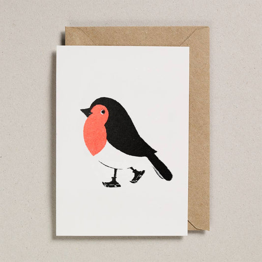 Card with a robin design on a beige background
