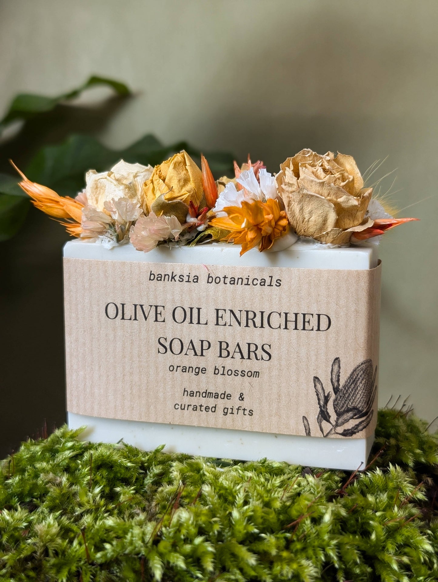 Orange blossom olive oil enriched soap bar.
