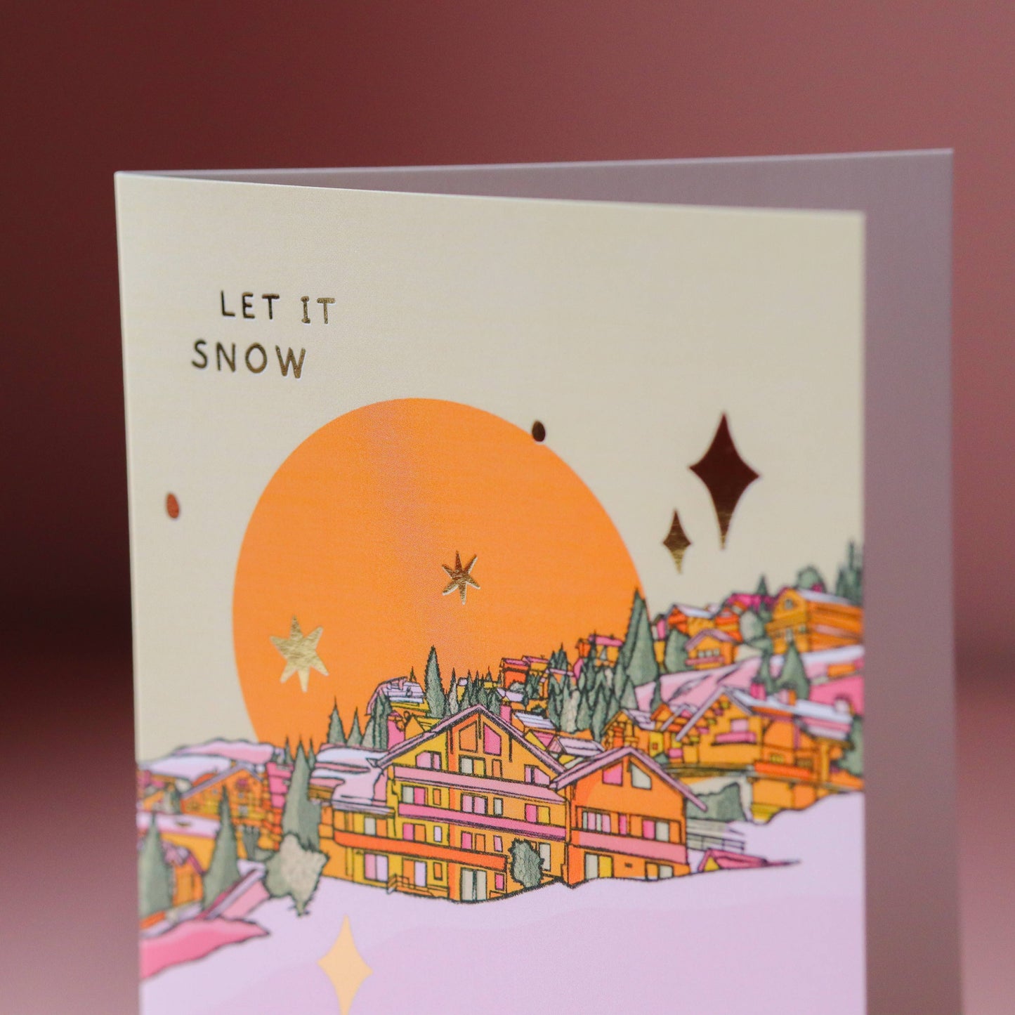 Meribel Christmas Card, Gold Foil A6 Card