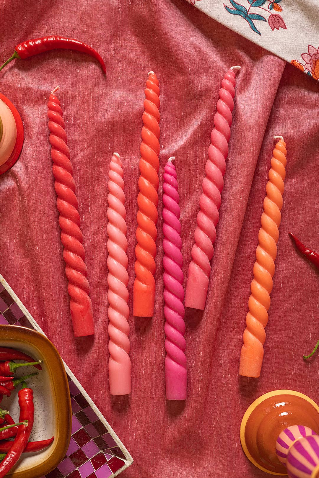 'Sunrise' Set of Six Twisted Dinner Candles