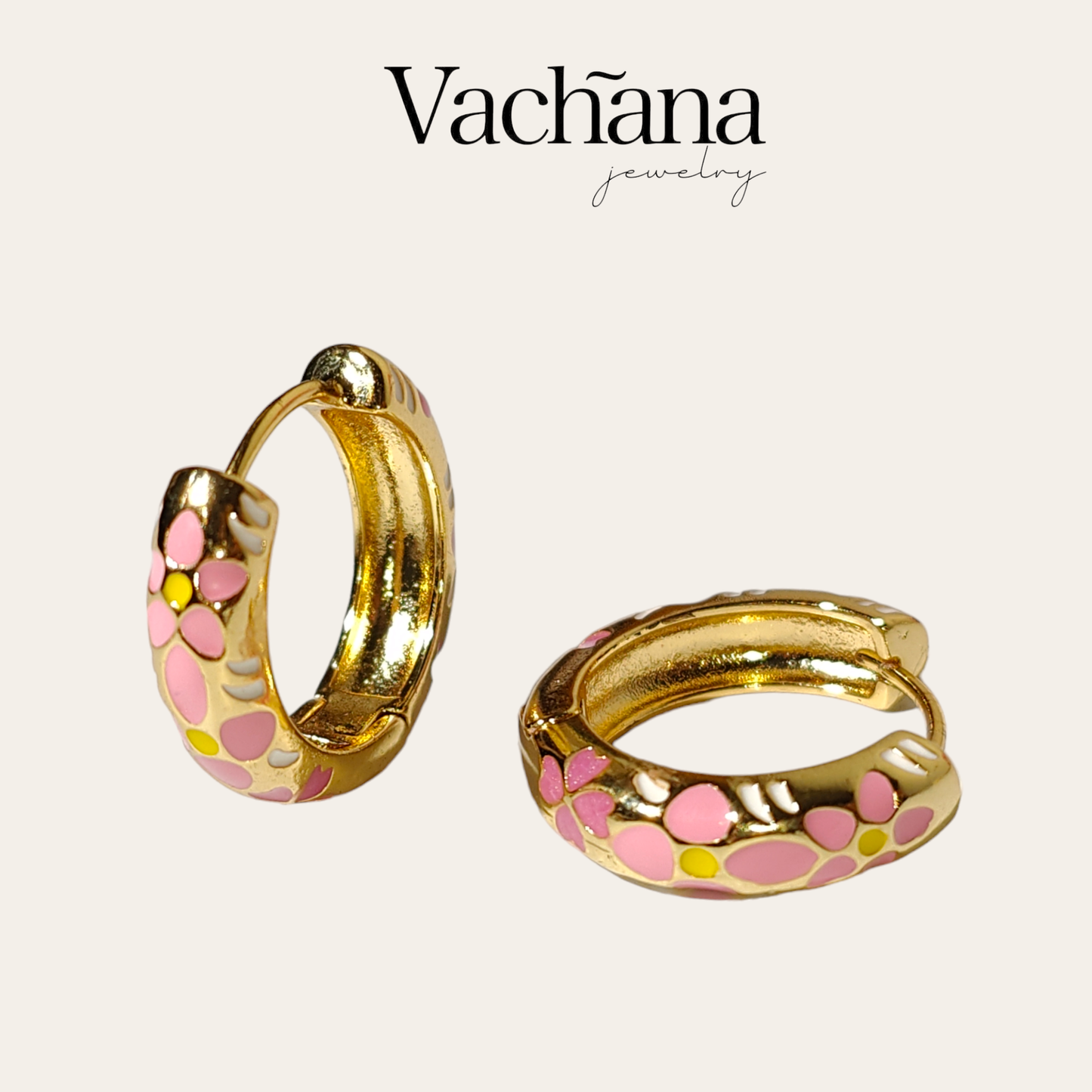 Flower Pastel gold plated hoop earrings.