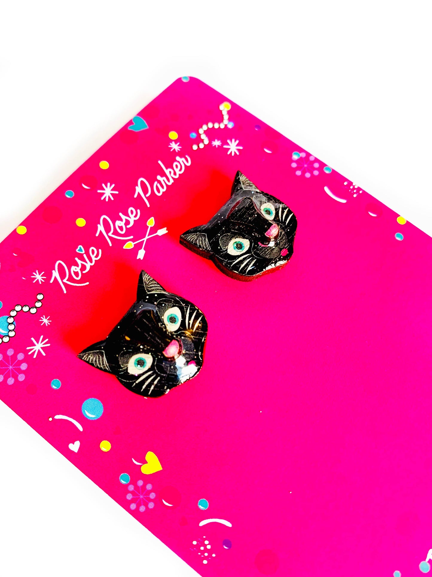 Wood and resin black cat 3 d studs.