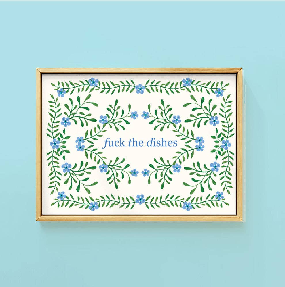 Pretty forget me knot design with the words Fuck the Dishes