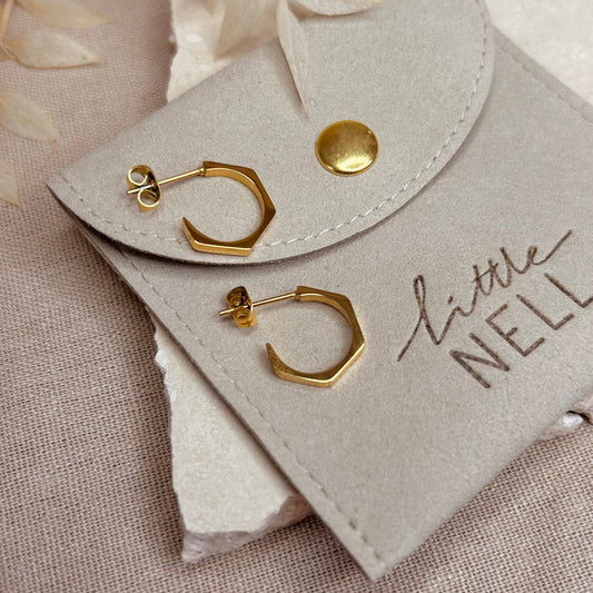 Hexagon earrings studs, gold plated.