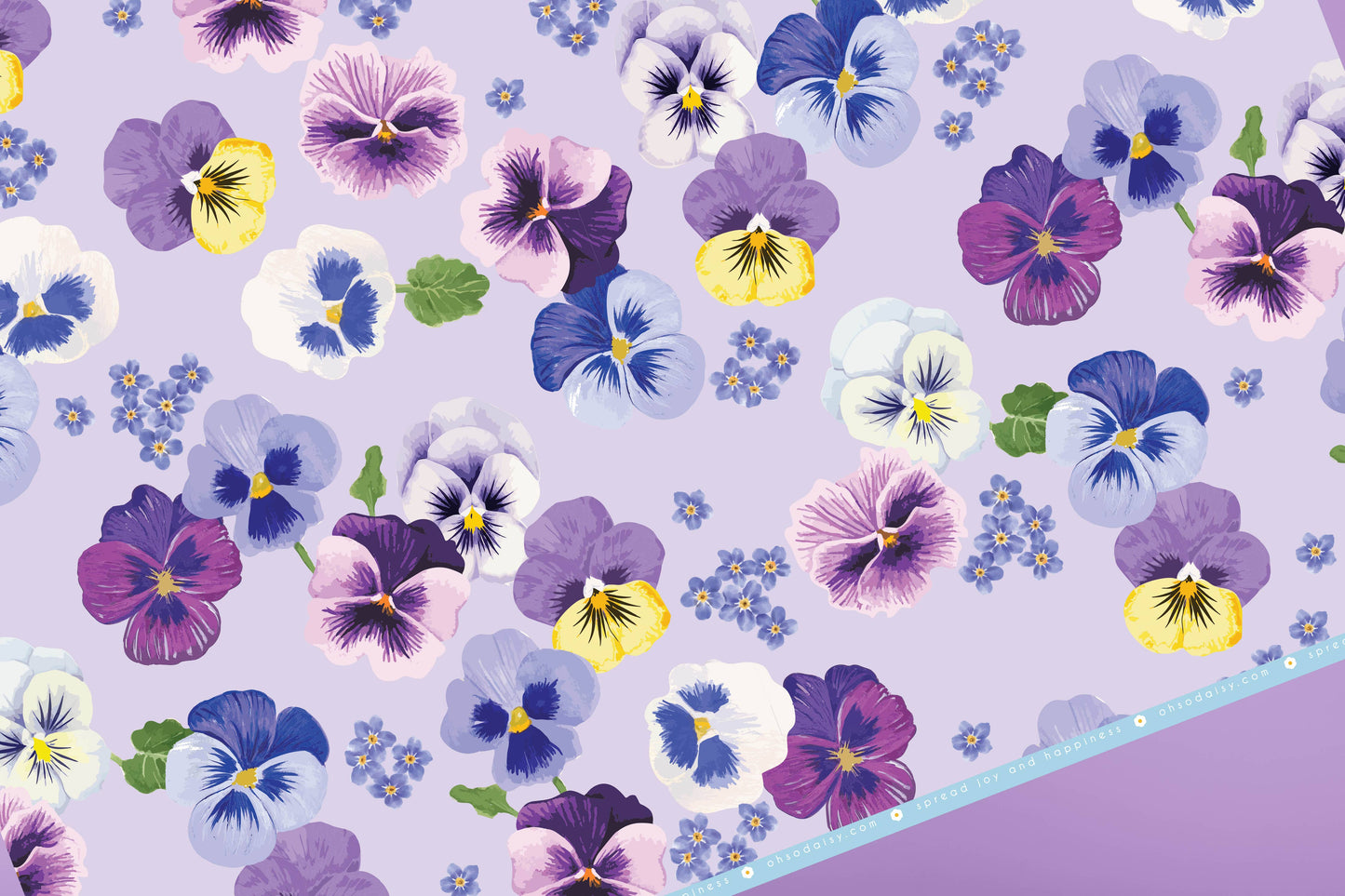 Lilac gift wrap with pansies