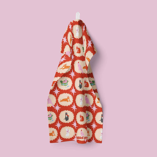 Christmas Cats Tea Towel | Cats Kitchen Towel