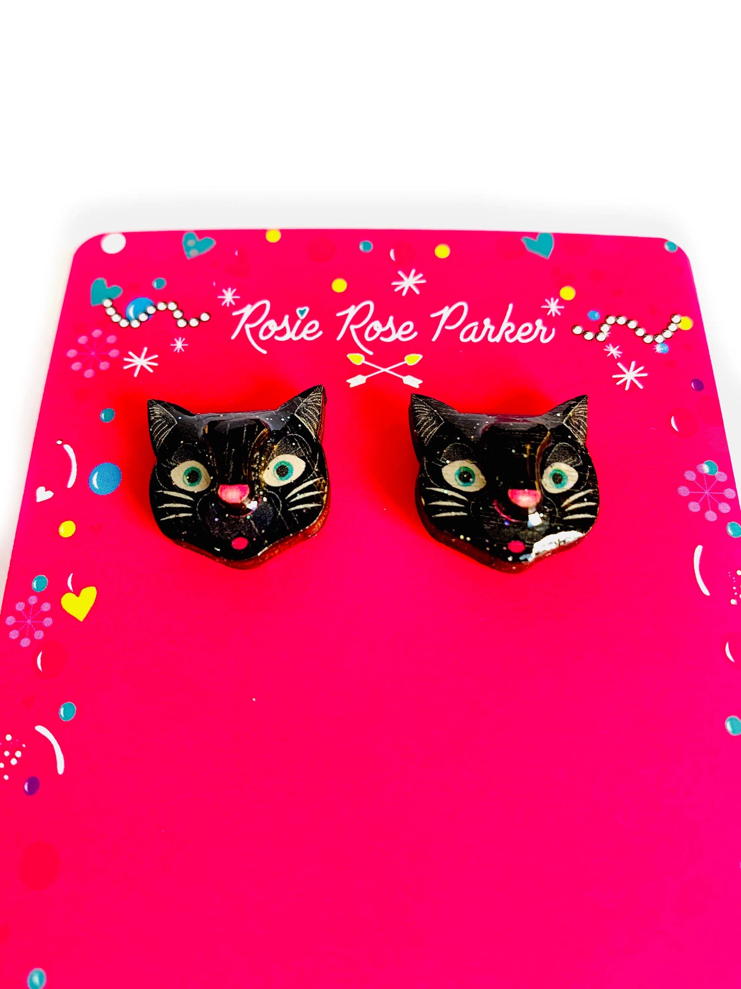 Wood and resin black cat 3 d studs.