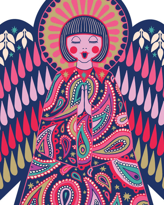 Christmas Card. Blank inside. Folklore angel.