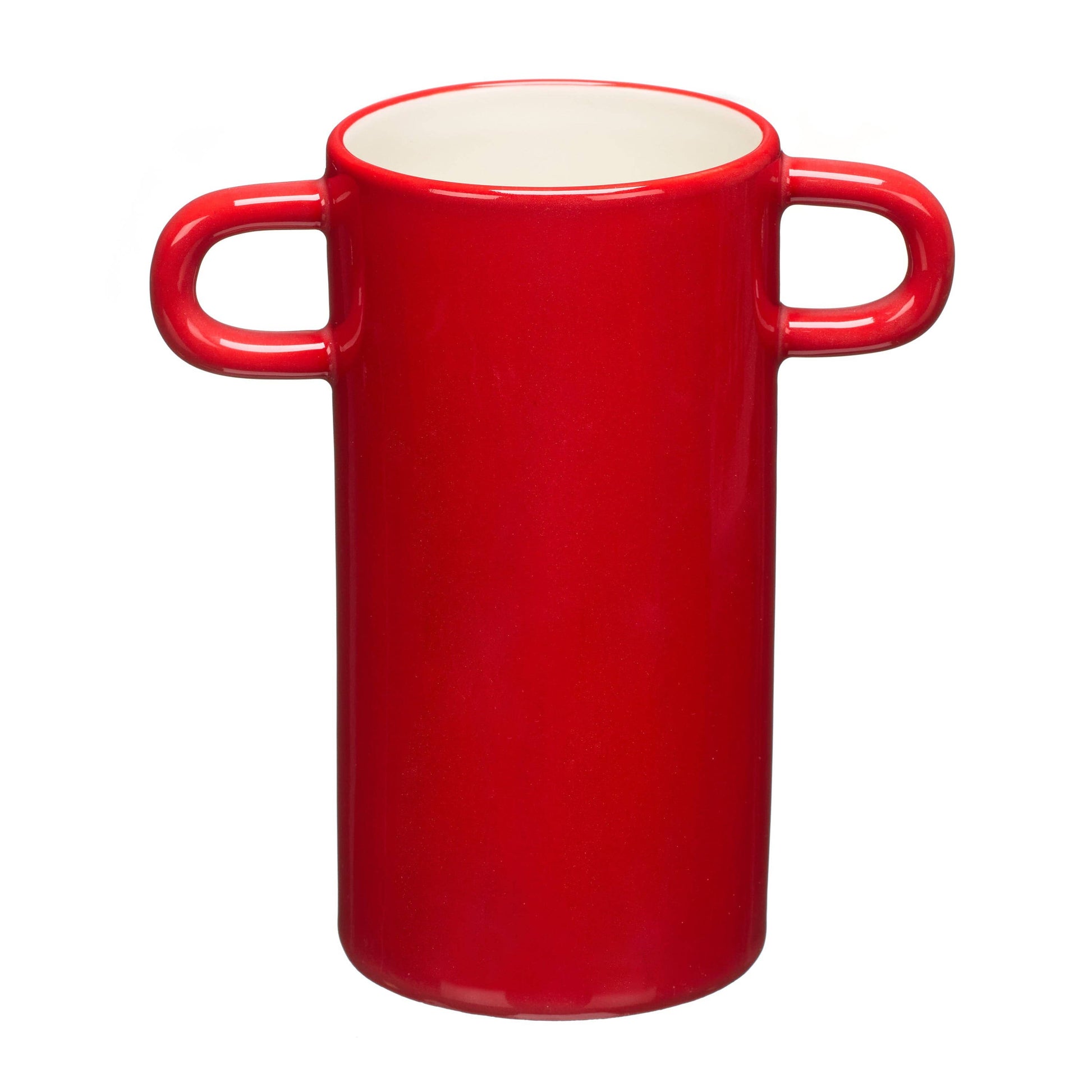 Yellow vase with handles and black cat illustration.