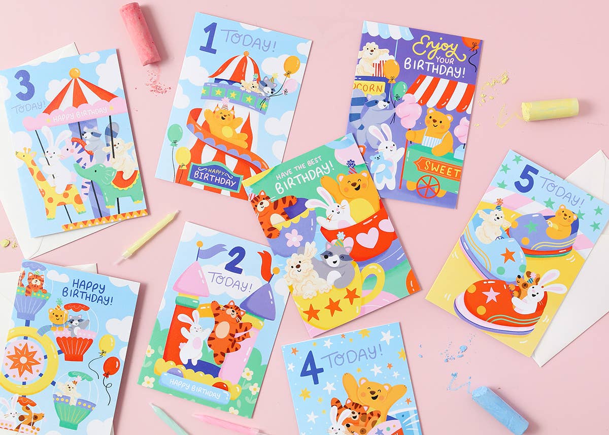 Kids’ Birthday Card – Candyfloss Fairground Design