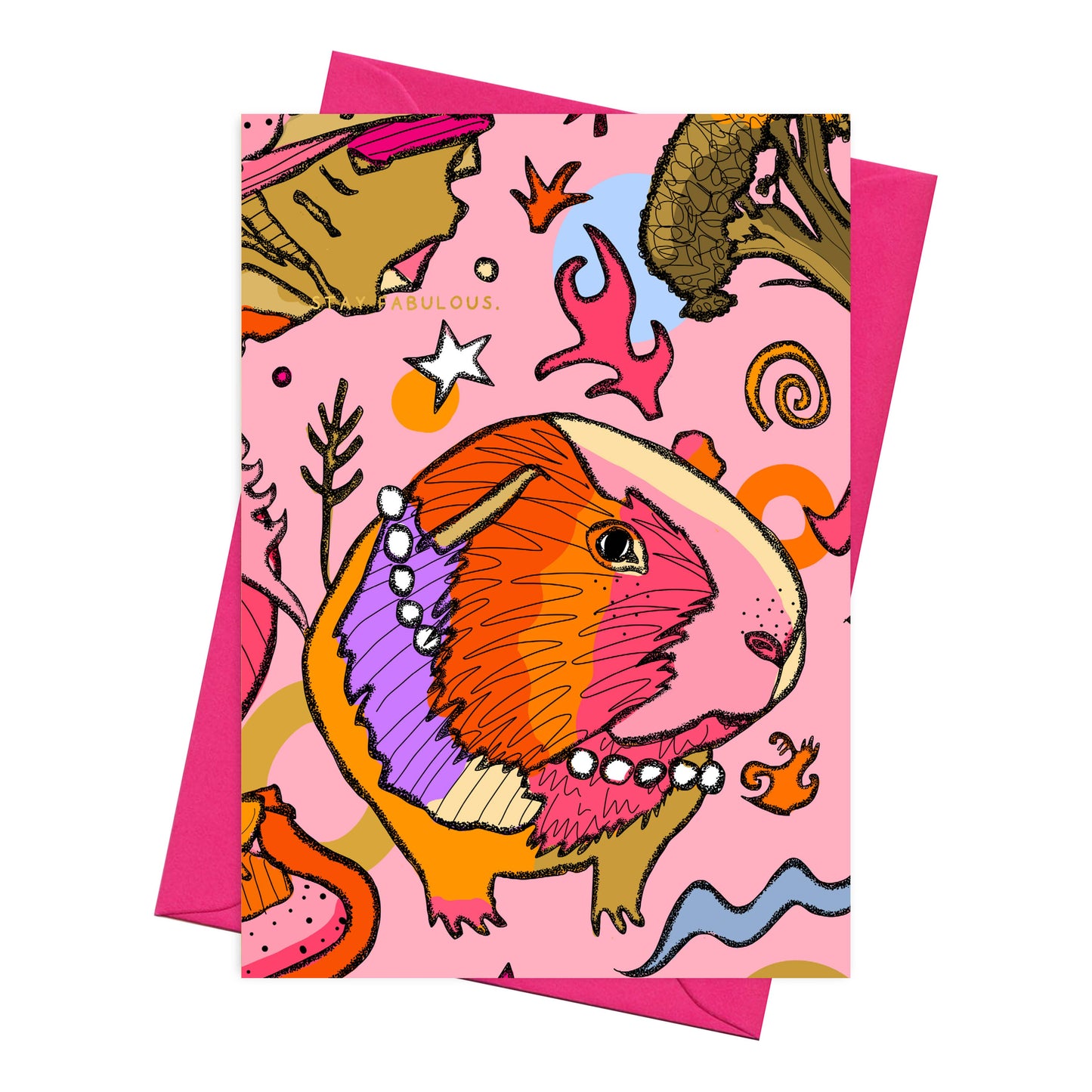 Colourful guinea pig card. Birthday card, blank inside.