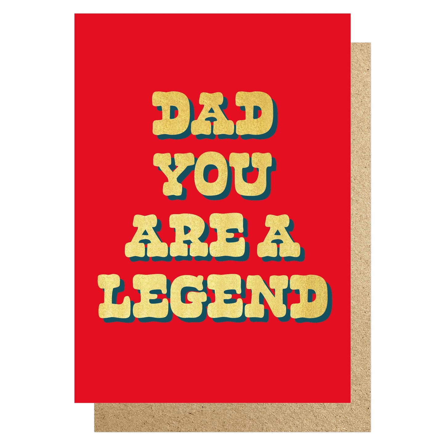 Red card with yellow text 'Dad you are a legend' on a white background