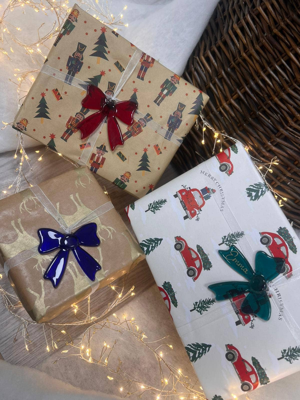 Handmade Fused Glass Christmas Bow Christmas Hanging Decor