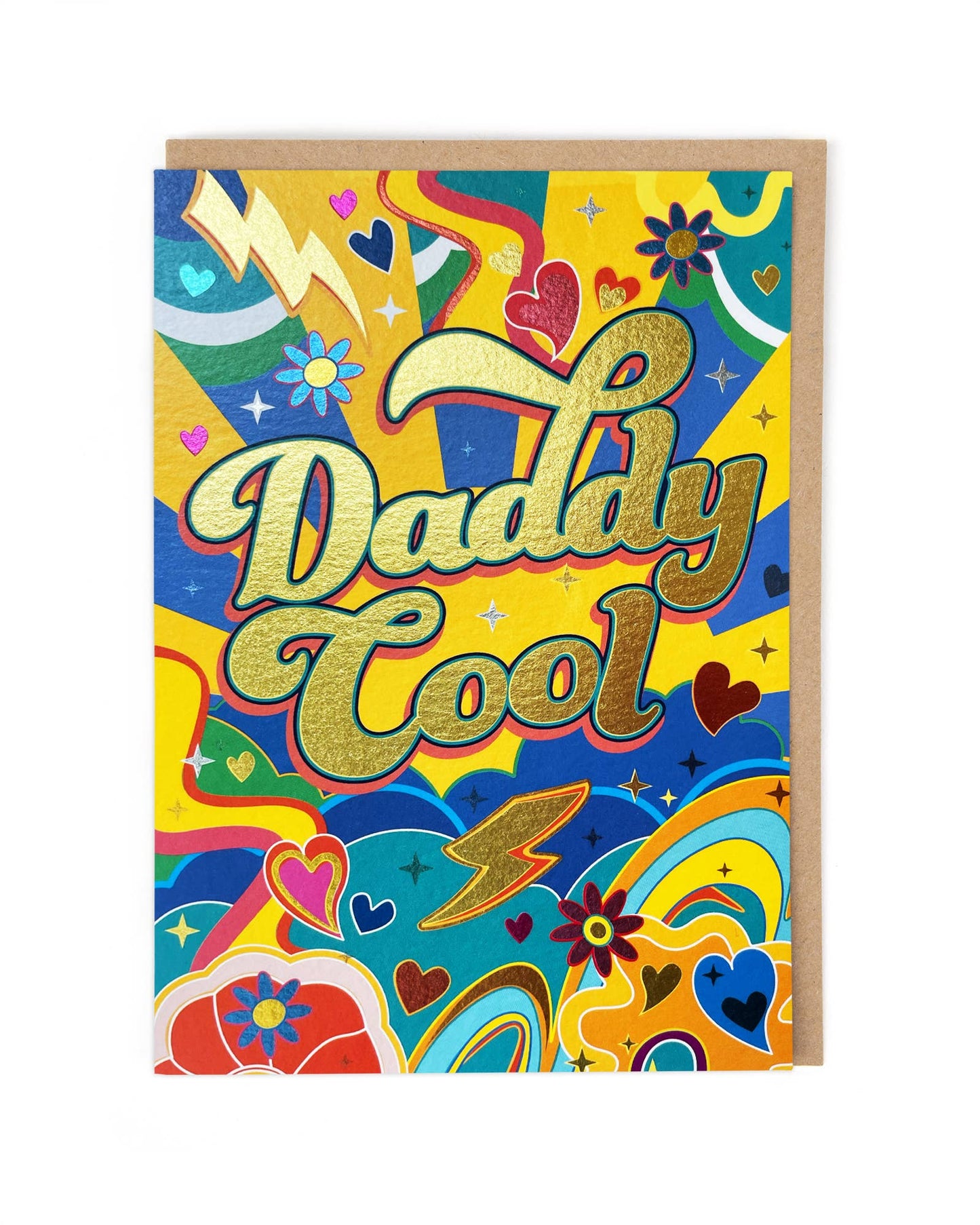 Gold Daddy Cool Card with vibrant colours . Blank inside.
