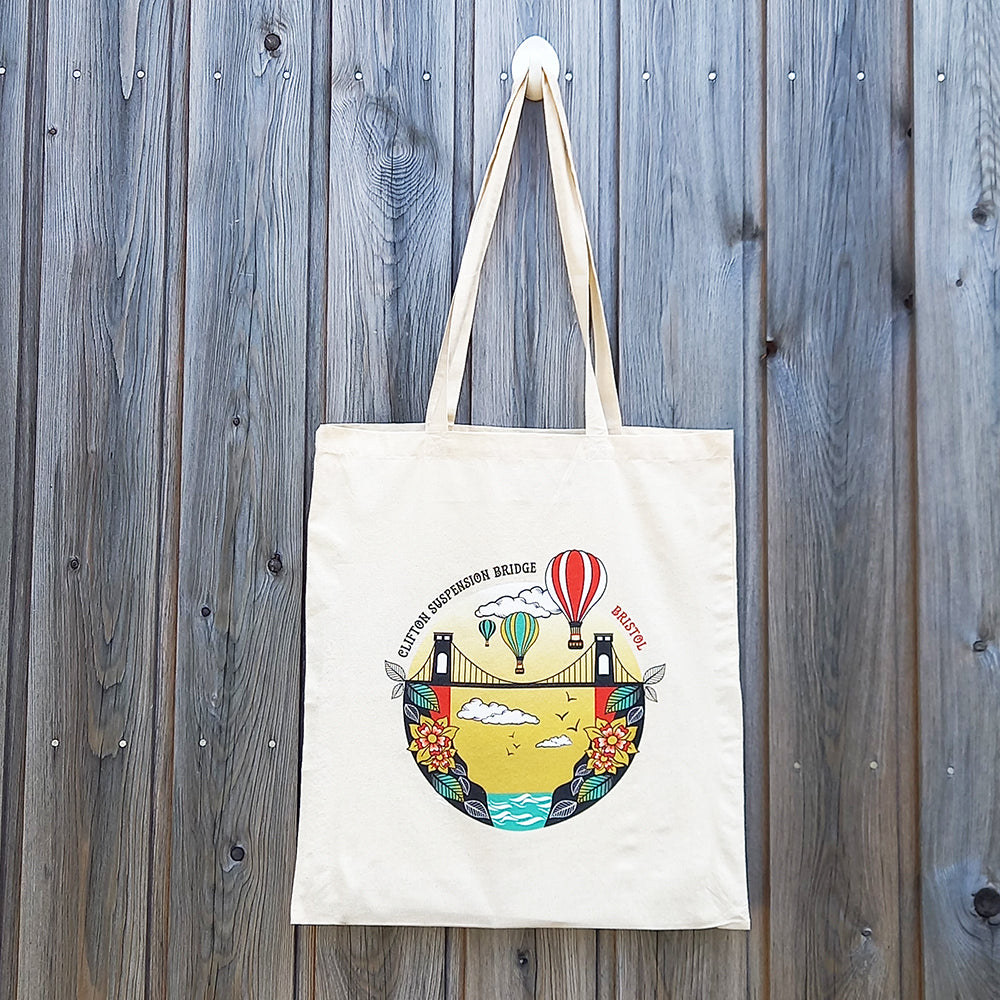 Long handled tote bag with Bristol Suspension Bridge Print