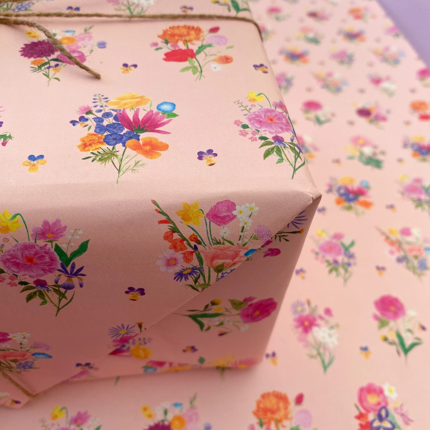 Ditzy flower bouquet on pink background any occasion gift wrap.