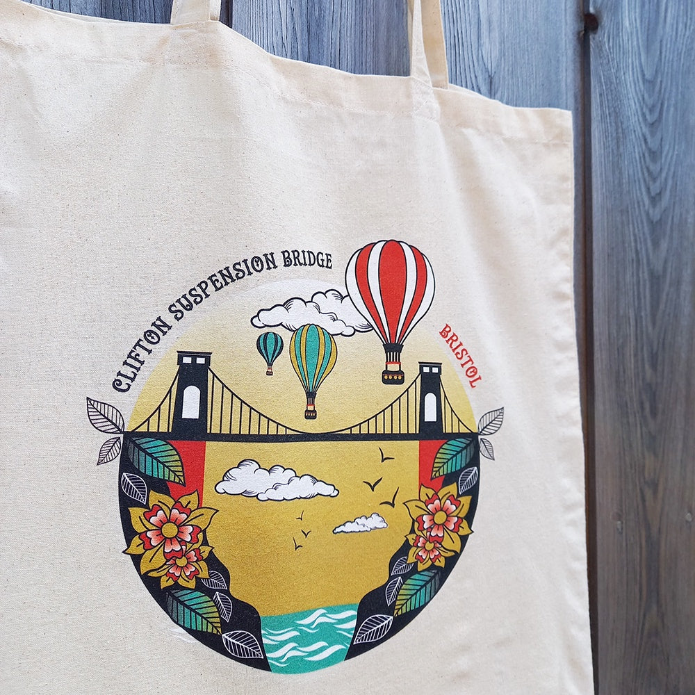 Long handled tote bag with Bristol Suspension Bridge Print