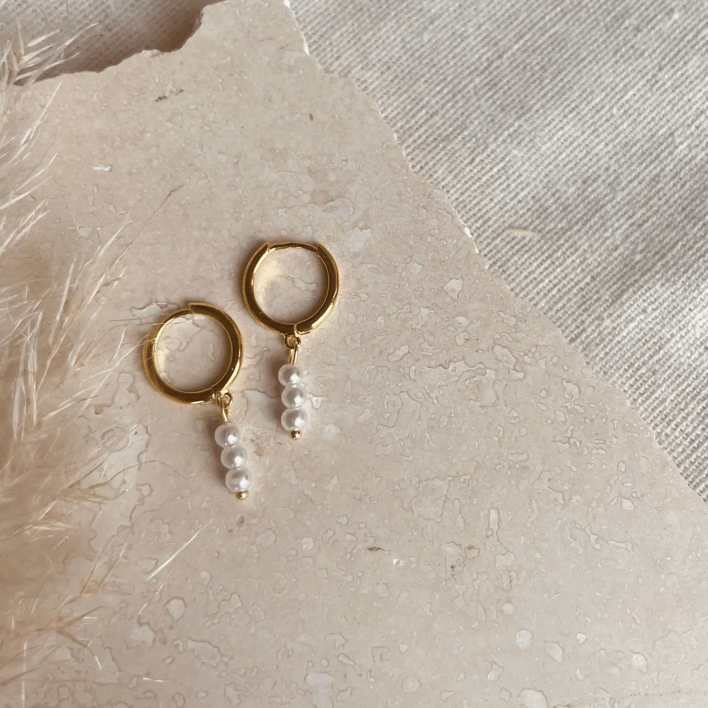 Gold Pearl Trio Drop Hoops