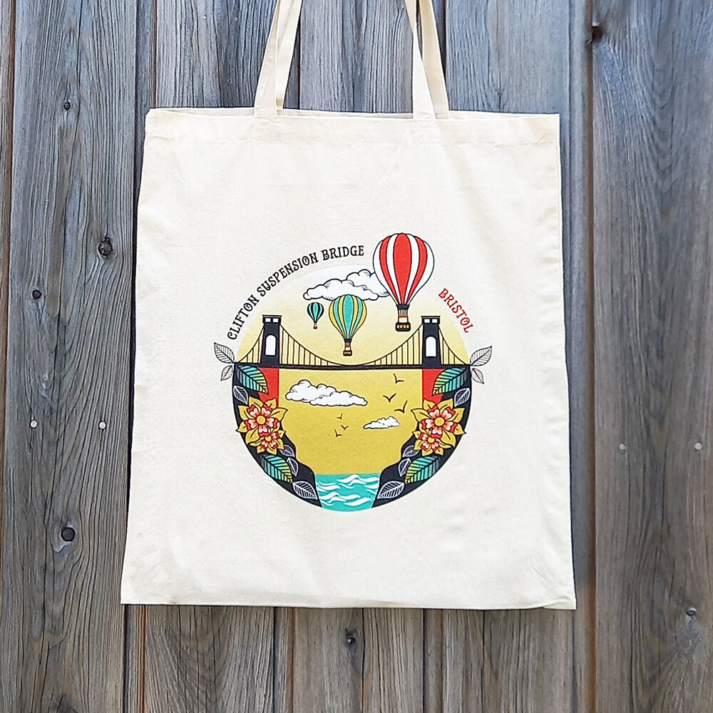 Long handled tote bag with Bristol Suspension Bridge Print