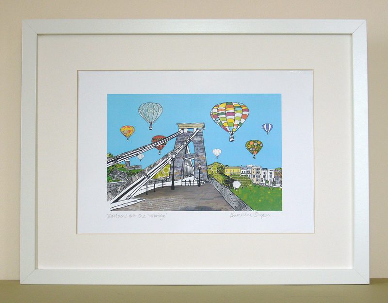 Collage print of balloons over the toll bridge Bristol