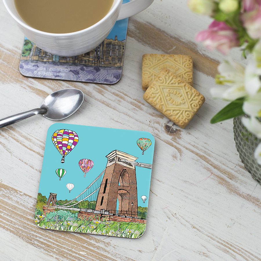 Coaster with Bristol Suspension Bridge and balloons.