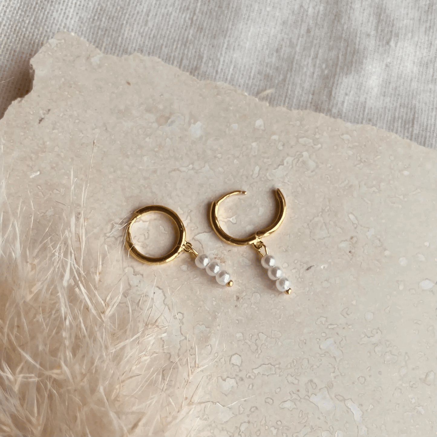 Gold Pearl Trio Drop Hoops