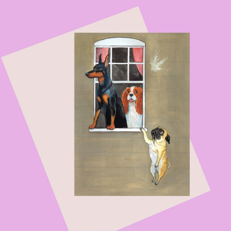 Parody of Well Hung Lover Bristol street art featuring dogs