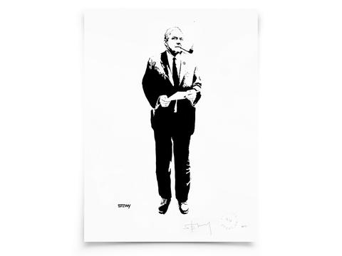 Glass Designs Stewy Unframed Tony Benn Print. Black and white illustration. Print taken from life size stencils from Bristol street artist Stewy.