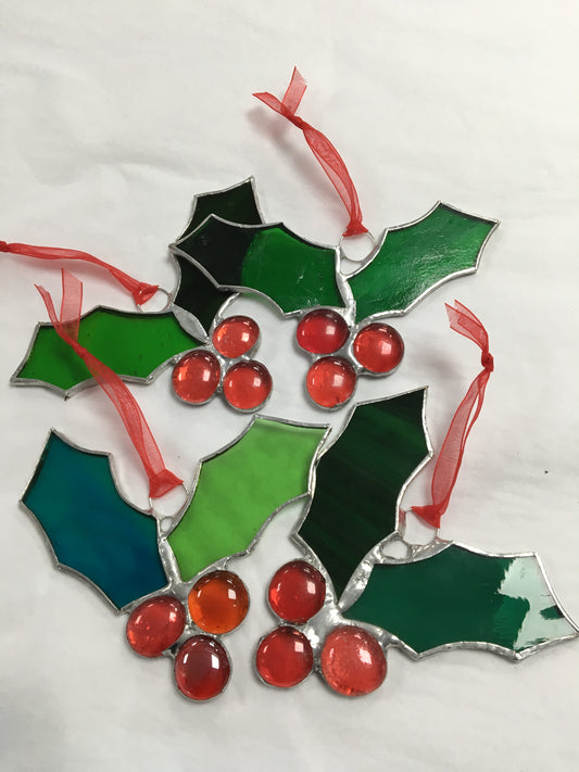 hristmas Holly, stained glass, Christmas decoration