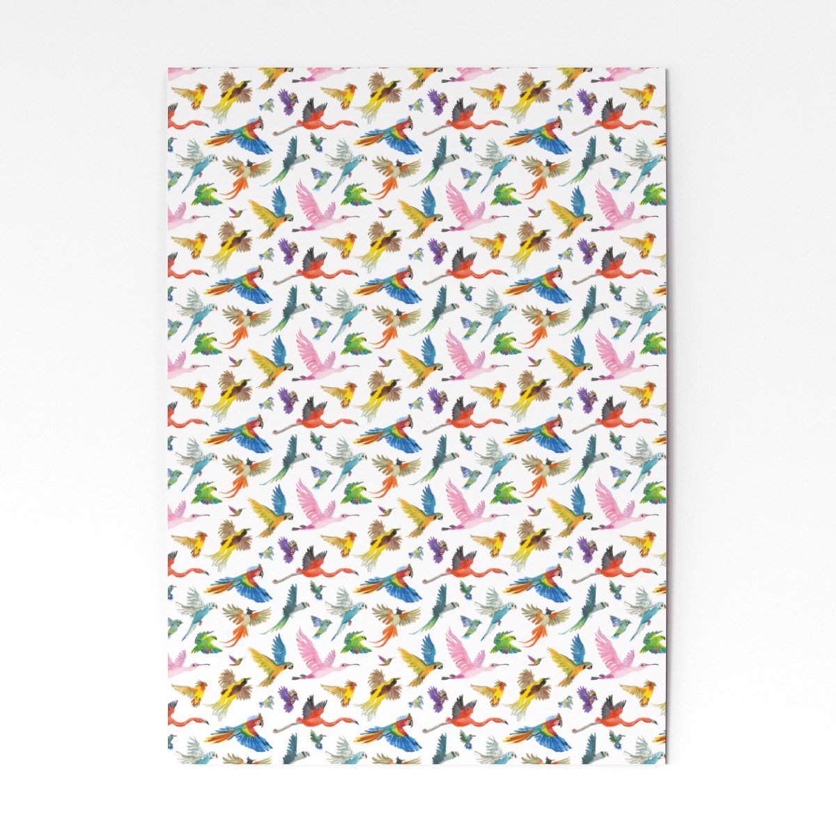 Colourful wrapping paper with various birds in flight