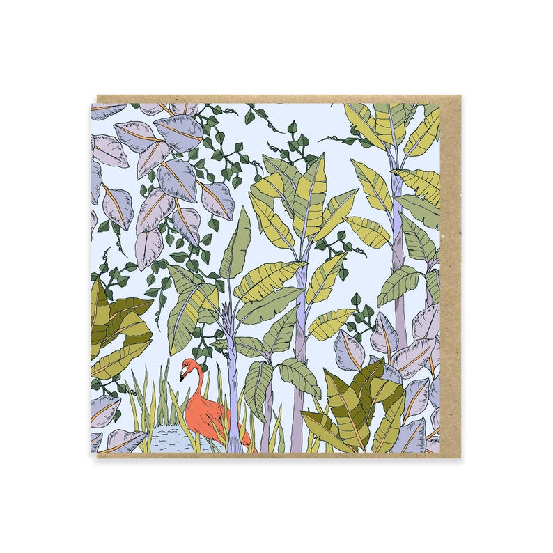 Colourful Floral Card wirh Flamingo