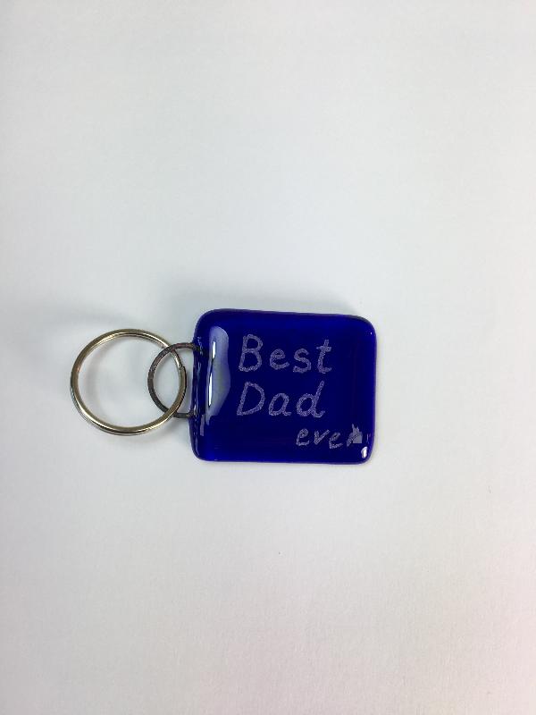 Bristol Blue Glass keyrings each individually engraved. Handmade at Glass Designs a Bristol gift shop.