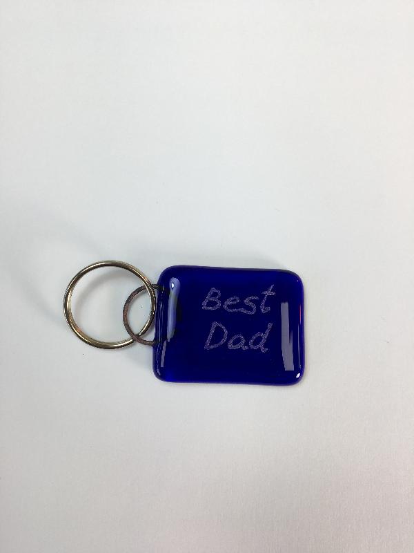Bristol Blue Glass keyrings each individually engraved. Handmade at Glass Designs a Bristol gift shop.