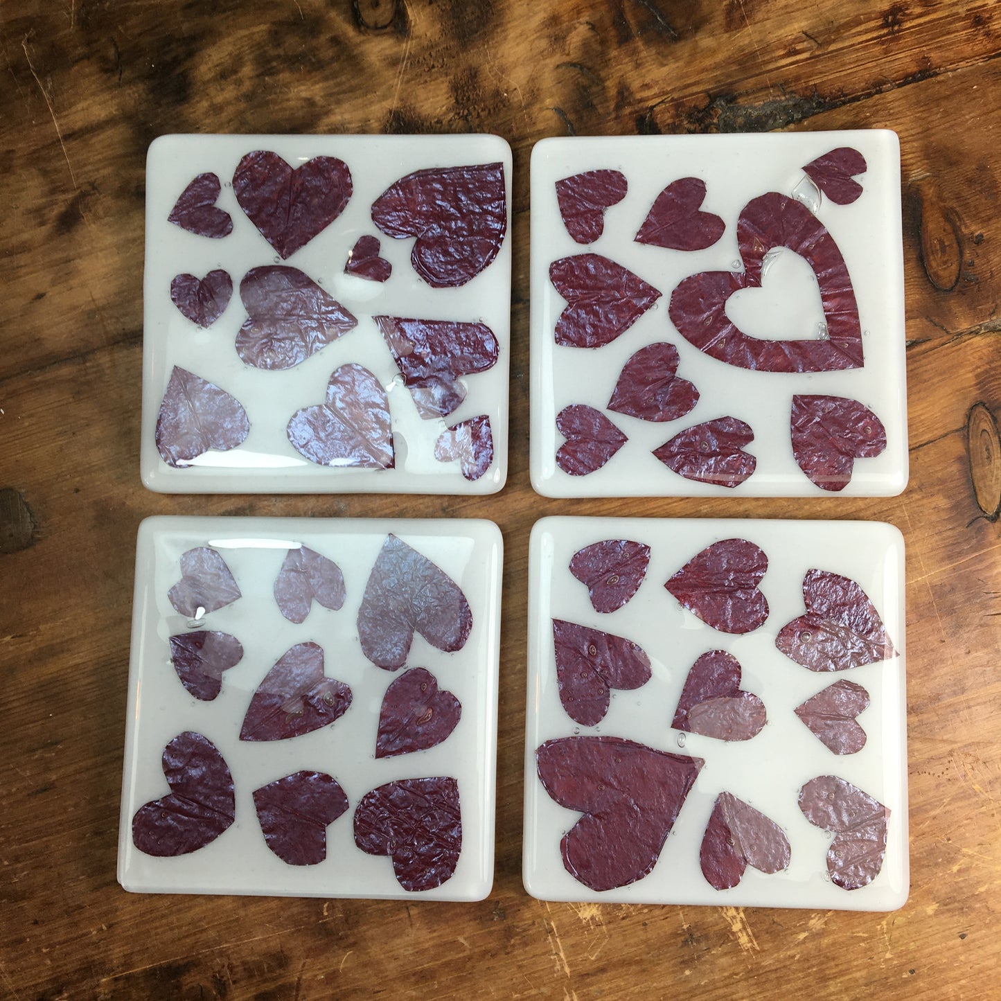 Coaster - Copper Hearts on White