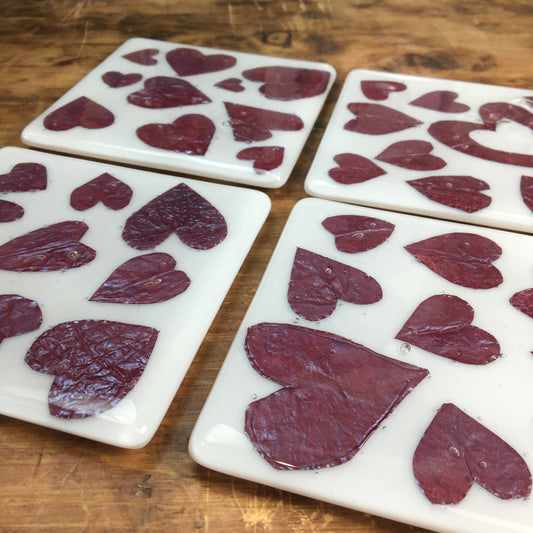 Coaster - Copper Hearts on White