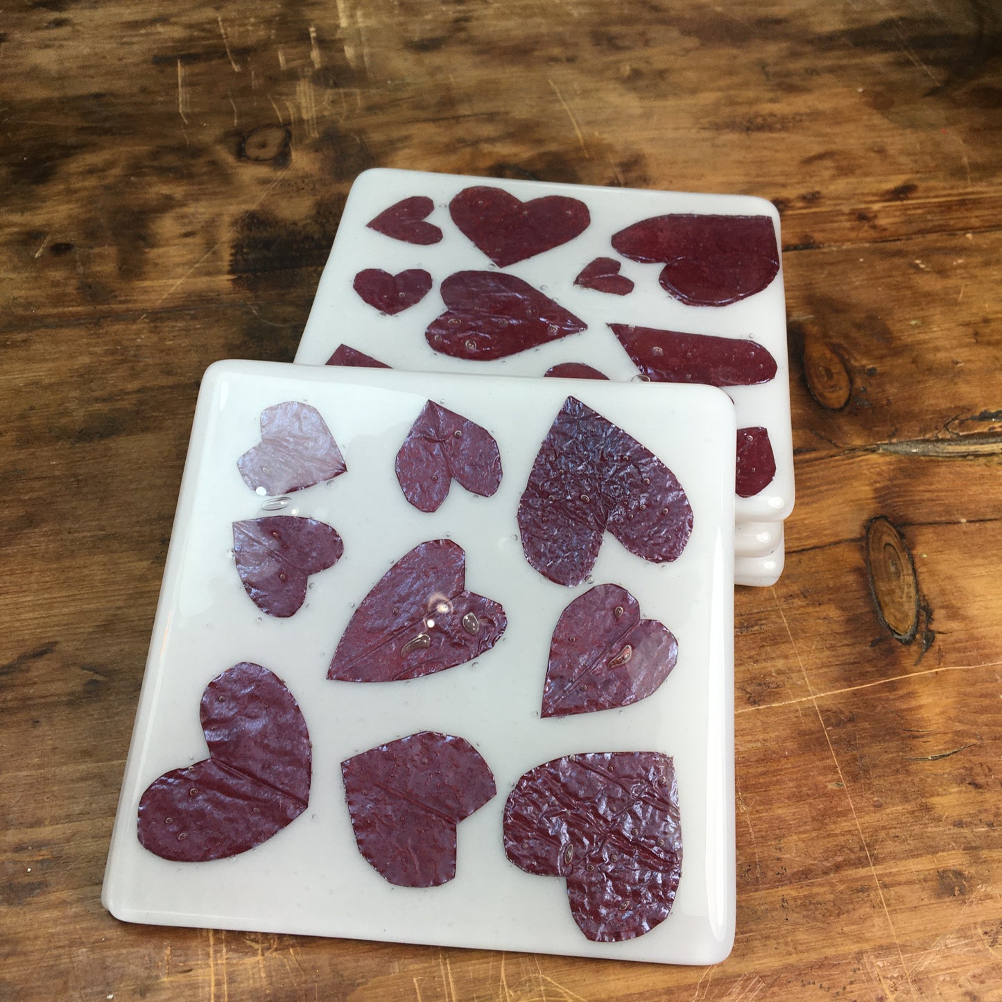 Coaster - Copper Hearts on White