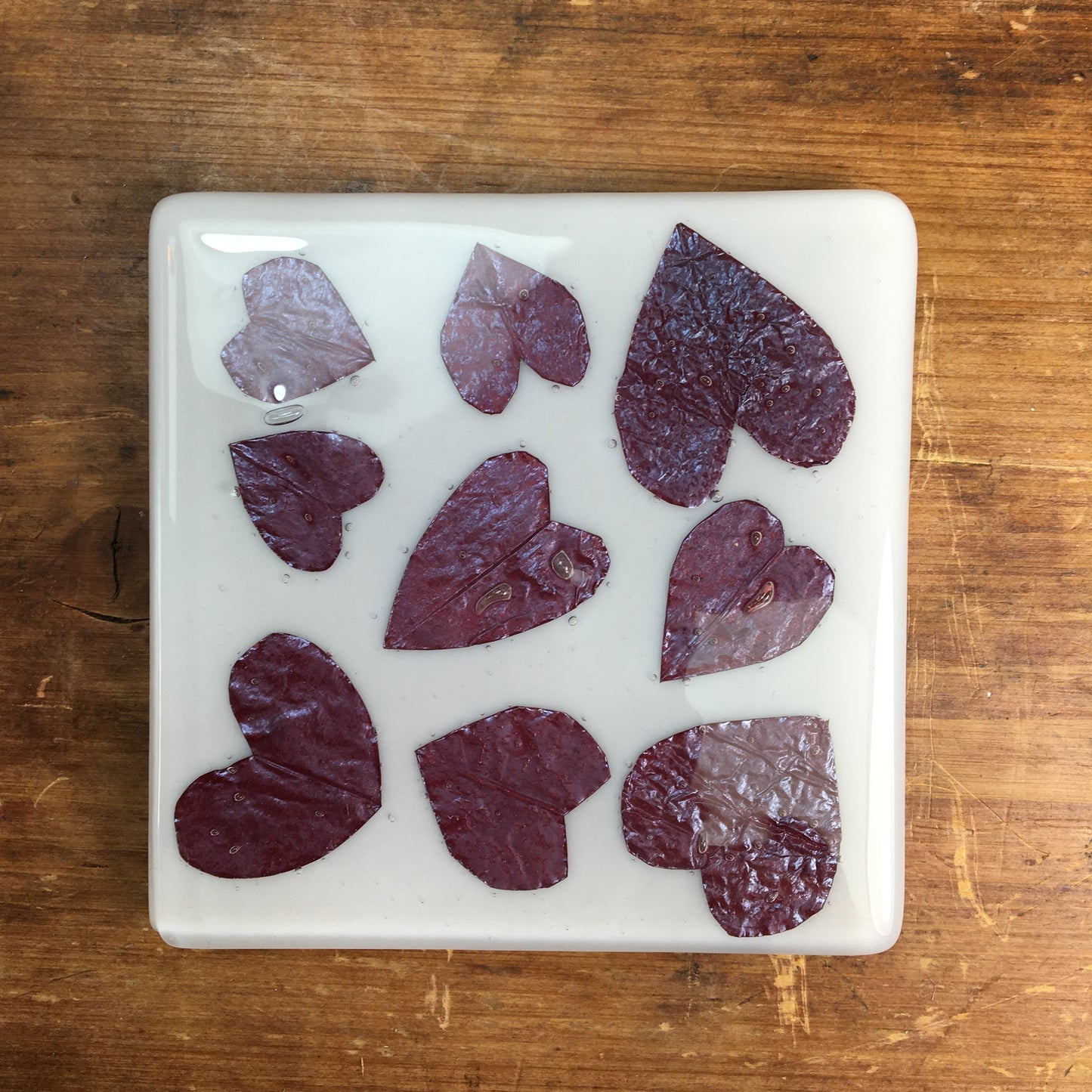 Coaster - Copper Hearts on White