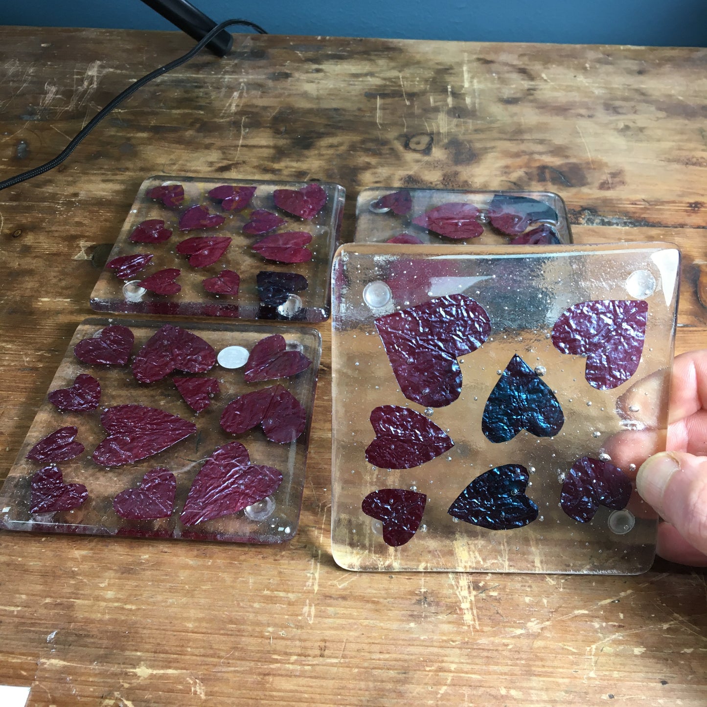 Copper Heart Coaster. Fused Glass.