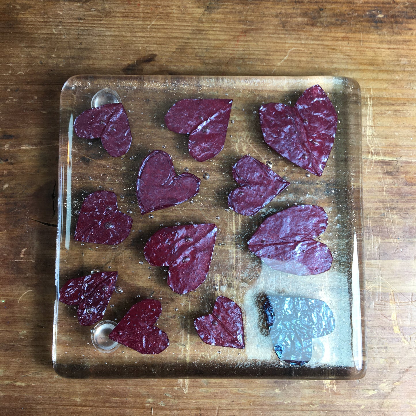 Copper Heart Coaster. Fused Glass.