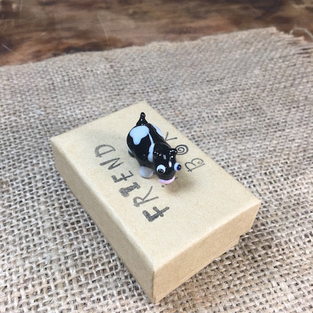 Sue Webb Friends in boxes glass Cow. Edit alt text