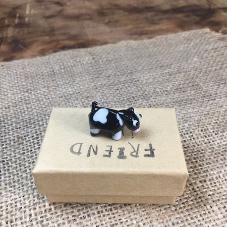 Sue Webb Friends in boxes glass Cow. Edit alt text