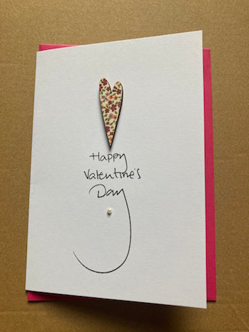 Happy Valentines Day Card, handmade laser cut wood heart. Reversible Robin Cards.