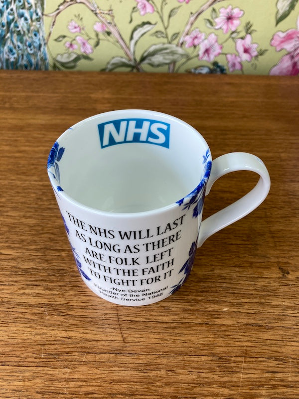 NHS Bone China Mug, with quotes from Nye Bevan, made in Bristol by Stokes Croft China.