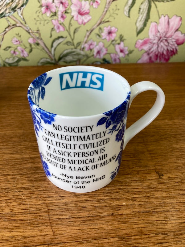 NHS Bone China Mug, with quotes from Nye Bevan, made in Bristol by Stokes Croft China.