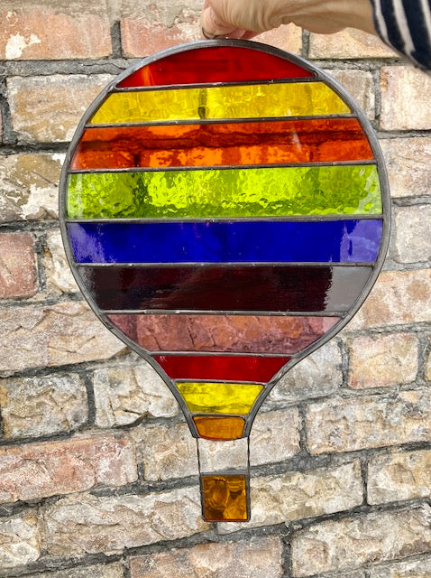 Hot Air Balloon Large Stained Glass Rainbow Stripe