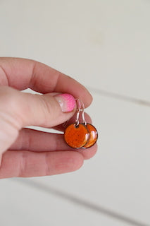 16mm orange enamel disc earrings with sterling silver hoops