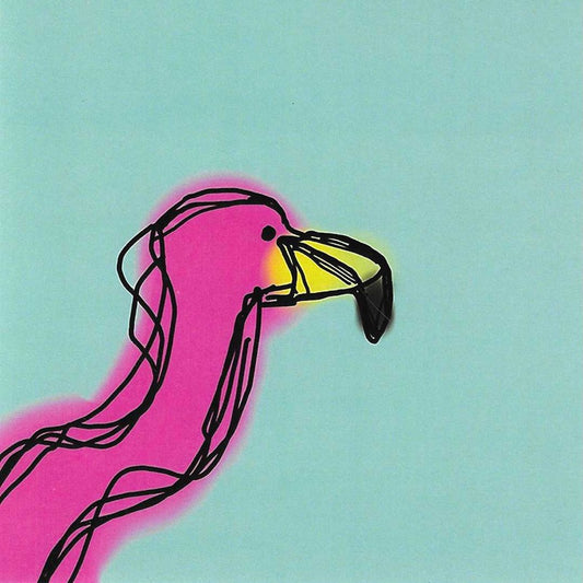 Pink Flamingo hand drawing with teal background card