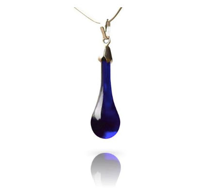 Bristol Blue Tear Drop Pendant. Sterling silver 18 inch chain.